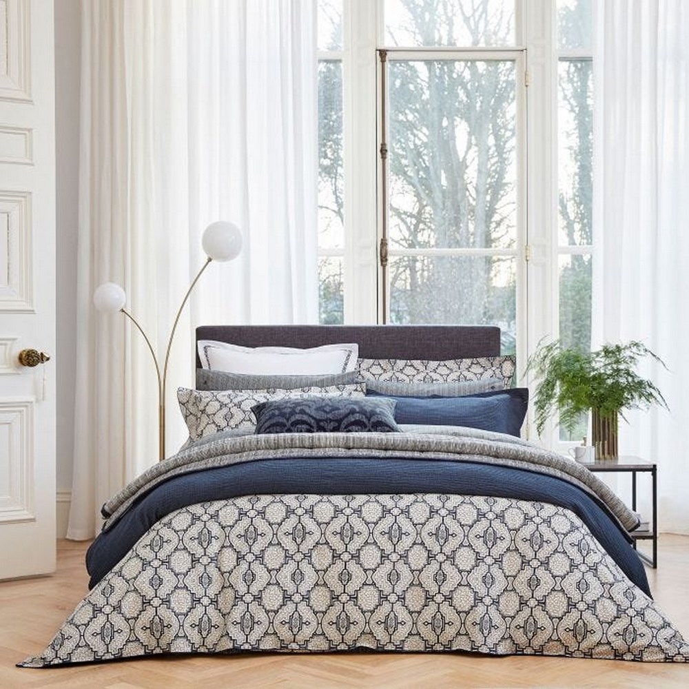 Kateri Shipibo Geometric Bamboo Cotton Bedding in Midnight Blue